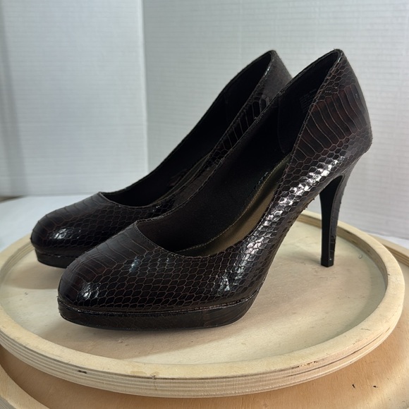 Christian Siriano Snake Skin Print Platf Pumps Brown Size 9.5 - Picture 3 of 9